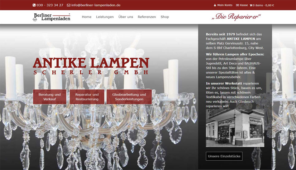 Webseite erstellt für Antike Lampen Scherler GmbH